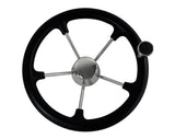 Steering Wheel Black Stainless Steel with Knob & Steel Cap - 343mm