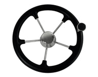 Steering Wheel Black Stainless Steel with Knob & Steel Cap - 343mm