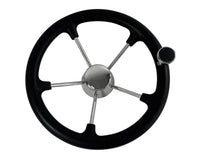 Steering Wheel Black Stainless Steel with Knob & Steel Cap - 343mm