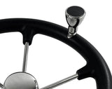 Steering Wheel Black Stainless Steel with Knob & Steel Cap - 343mm