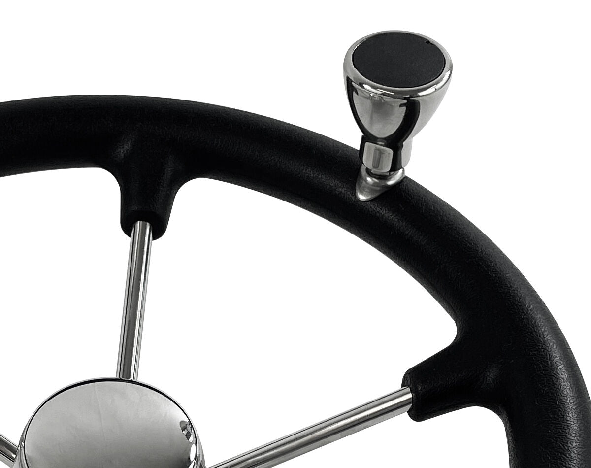 Steering Wheel Black Stainless Steel with Knob & Steel Cap - 343mm