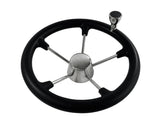 Steering Wheel Black Stainless Steel with Knob & Steel Cap - 343mm