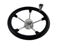 Steering Wheel Black Stainless Steel with Knob & Steel Cap - 343mm